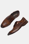 Lafattio_Brown Lace Up Textured Shoes  _Online_at_Aza_Fashions