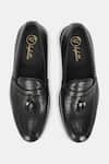 Shop_Lafattio_Black Textured Tasselled Loafers _at_Aza_Fashions