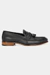 Shop_Lafattio_Black Textured Tasselled Loafers _Online_at_Aza_Fashions