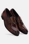 Lafattio_Brown Leather Textured Loafers  _Online_at_Aza_Fashions