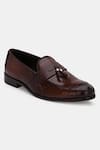 Shop_Lafattio_Brown Leather Textured Loafers  _Online_at_Aza_Fashions