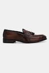 Lafattio_Brown Leather Textured Loafers  _at_Aza_Fashions