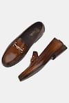 Lafattio_Brown Leather Embellished Loafers  _Online_at_Aza_Fashions