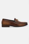 Shop_Lafattio_Brown Leather Embellished Loafers  _Online_at_Aza_Fashions