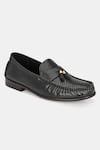 Lafattio_Black Perforated Leather Loafers  _Online_at_Aza_Fashions