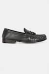 Shop_Lafattio_Black Perforated Leather Loafers  _Online_at_Aza_Fashions