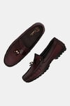 Lafattio_Red Leather Round Toe Loafers  _at_Aza_Fashions