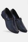 Shop_Lafattio_Blue Perforated Leather Juttis  _Online_at_Aza_Fashions