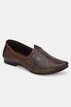 Lafattio_Brown Perforated Texture Leather Juttis  _Online_at_Aza_Fashions