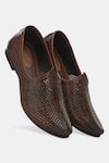 Shop_Lafattio_Brown Perforated Texture Leather Juttis  _Online_at_Aza_Fashions