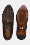 Lafattio_Brown Perforated Texture Leather Juttis  _at_Aza_Fashions