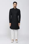 Arihant Rai Sinha_Black Velvet, Polyester Embroidery Sherwani Set _Online_at_Aza_Fashions