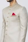 Shop_Samyukta Singhania_Beige Jacquard Silk, Pant Polyester Staple Fiber Geometric Pattern Sherwani Set_Online_at_Aza_Fashions