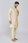 Buy_Adara Khan_Gold Kurta Viscose Raw Silk Embroidered Floral Geometric Bundi And Set_Online_at_Aza_Fashions