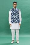 Buy_Spring Break_Blue Denim, Cotton Embroidery Floral Printed Bundi Set _Online_at_Aza_Fashions