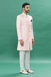 Buy_Spring Break_Pink Polyester Cotton Jacquard Butti Sherwani With Churidar Set_Online_at_Aza_Fashions
