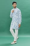Shop_Spring Break_Blue Denim, Cotton Mirrors Tropical Print Kurta With Churidar_Online_at_Aza_Fashions