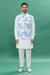 Buy Spring Break Blue Cotton Embroidery Leaf Print Jacket Kurta Set Online at Aza Fashions Buy_Spring Break_Blue Cotton Embroidery Leaf Print Jacket Kurta Set _Online_at_Aza_Fashions