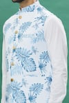 Shop Spring Break Blue Cotton Embroidery Leaf Print Jacket Kurta Set Online at Aza Fashions Shop_Spring Break_Blue Cotton Embroidery Leaf Print Jacket Kurta Set _Online_at_Aza_Fashions