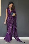 Buy_Deep Thee_Purple Silk Embroidery Floral Plunge V Varna Ada Line Saree With Blouse _Online_at_Aza_Fashions