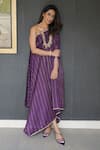 Buy_Deep Thee_Purple Silk Embroidery Zari And Pearls One Shoulder Striped Dress _at_Aza_Fashions