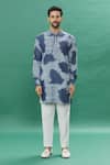 Spring Break_Blue Denim Mirrors Work Placket Kurta And Churidar Set For Kids_Online_at_Aza_Fashions