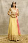 Buy_Alaya Advani_Yellow Blouse Silk Embroidery Sequin Leaf Neck Lehenga Set _at_Aza_Fashions