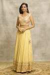 Buy_Alaya Advani_Yellow Blouse Silk Embroidery Sequin Leaf Neck Lehenga Set _Online_at_Aza_Fashions