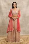 Alaya Advani_Brown Blouse Raw Silk Embroidery Mirror Notched Stripe Lehenga Set _at_Aza_Fashions