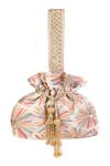 Shop_Fuchsia by aashaka mehta_Ivory Embroidery, Sequins Silk Iris Floral Work Potli Bag _at_Aza_Fashions