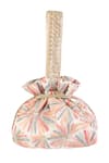 Buy_Fuchsia by aashaka mehta_Ivory Embroidery, Sequins Silk Iris Floral Work Potli Bag _Online_at_Aza_Fashions