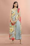 Shop_Whimsical By Shica_Grey Organza Satin Printed Dot V Neck Saree Draped Jumpsuit _Online_at_Aza_Fashions