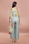 Whimsical By Shica_Grey Organza Satin Printed Dot V Neck Saree Draped Jumpsuit _Online_at_Aza_Fashions