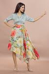 Whimsical By Shica_Grey Organza, Satin Criss Cross Asymmetric Dress _at_Aza_Fashions