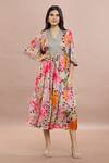 Buy_Whimsical By Shica_Grey Silk V-neck Dot Print Tiered Dress With Belt _at_Aza_Fashions