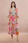 Buy_Whimsical By Shica_Grey Silk V-neck Dot Print Tiered Dress With Belt _Online_at_Aza_Fashions
