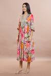 Shop_Whimsical By Shica_Grey Silk V-neck Dot Print Tiered Dress With Belt _Online_at_Aza_Fashions