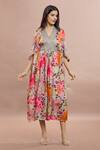 Whimsical By Shica_Grey Silk V-neck Dot Print Tiered Dress With Belt _at_Aza_Fashions