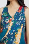 Shop_Whimsical By Shica_Blue Organza Satin Printed Dot V Neck Saree Draped Jumpsuit _at_Aza_Fashions