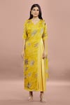 Buy_Whimsical By Shica_Yellow Organza Satin Printed Maple Dot V Neck Saree Draped Jumpsuit _Online_at_Aza_Fashions