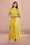 Shop_Whimsical By Shica_Yellow Organza Satin Printed Maple Dot V Neck Saree Draped Jumpsuit _Online_at_Aza_Fashions