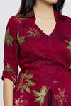 Shop_Whimsical By Shica_Maroon Organza, Satin Shawl Neck Maple Dot Print Dress _at_Aza_Fashions