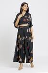 Shop Whimsical By Shica Black Satin, Organza V-neck Maple Dot Print Wrap Top And Flared Pant Set Online at Aza Fashions Shop_Whimsical By Shica_Black Satin, Organza V-neck Maple Dot Print Wrap Top And Flared Pant Set _Online_at_Aza_Fashions