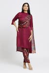 Buy Whimsical By Shica Maroon Organza, Satin Embroidery Bandeau Neck Bug Print Drape Tunic And Pant Set at Aza Fashions Buy_Whimsical By Shica_Maroon Organza, Satin Embroidery Bandeau Neck Bug Print Drape Tunic And Pant Set _at_Aza_Fashions