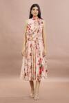 Buy Whimsical By Shica Peach Organza, Satin Embroidery Bandeau Neck Draped Floral Print Dress Online at Aza Fashions Buy_Whimsical By Shica_Peach Organza, Satin Embroidery Bandeau Neck Draped Floral Print Dress _Online_at_Aza_Fashions