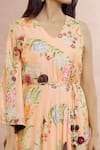 Shop Whimsical By Shica Peach Cotton, Silk Embroidery V-neck Floral Bouquet Print Kaftan Dress at Aza Fashions Shop_Whimsical By Shica_Peach Cotton, Silk Embroidery V-neck Floral Bouquet Print Kaftan Dress _at_Aza_Fashions