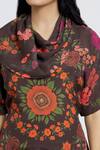 Shop Whimsical By Shica Brown Cotton, Silk Embroidery Cowl Neck Garden Print Dress at Aza Fashions Shop_Whimsical By Shica_Brown Cotton, Silk Embroidery Cowl Neck Garden Print Dress _at_Aza_Fashions