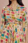 Shop_Whimsical By Shica_Peach Organza, Satin V-neck Doll Print Wrap Dress _at_Aza_Fashions