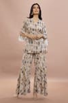 Buy_Whimsical By Shica_Beige Organza Satin Printed Doll V Neck Wrap Top With Pant _at_Aza_Fashions