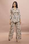 Buy_Whimsical By Shica_Beige Organza Satin Printed Doll V Neck Wrap Top With Pant _Online_at_Aza_Fashions